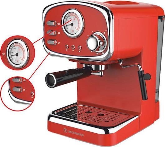 Morris R20808EM Ημιαυτόματη Μηχανή Espresso 1100W Πίεσης 20bar Κόκκινη