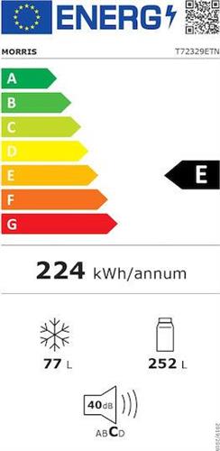 Morris T72329ETN Ψυγείο Δίπορτο 329lt Total NoFrost Υ166.4xΠ59.5xΒ64.5cm Inox