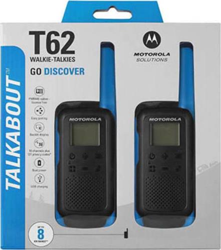 Motorola Talkabout T62 Ασύρματος Πομποδέκτης PMR με Μονόχρωμη Οθόνη Σετ 2τμχ Σε Μπλε Χρώμα 14587-0063