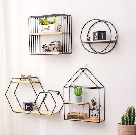 Next Ράφι Τοίχου Εξάγωνο Μαύρο 25x12x25cm 35464-09