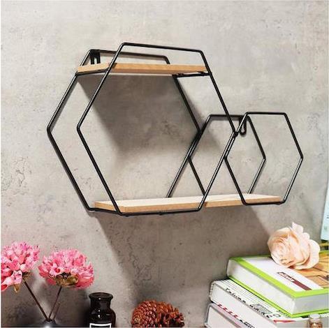 Next Ράφι Τοίχου Εξάγωνο Μαύρο 25x12x25cm 35464-09