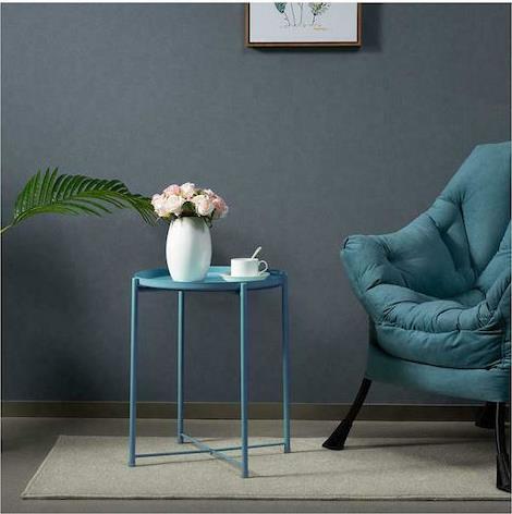 Next Στρογγυλό Βοηθητικό Τραπεζάκι Μεταλλικό Γαλάζιο Μ53xΠ53xΥ42cm 35936-15
