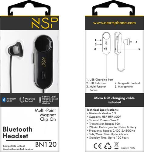 NSP BN120 Earbud Bluetooth Handsfree Ακουστικό Πέτου Μαύρο 15191-0006