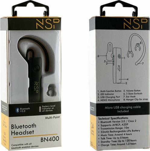 NSP BN400 Earbud Bluetooth Handsfree Ακουστικό Μαύρο 15191-0002