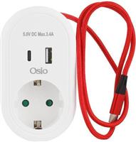 Osio OPS-3001 Μονόπριζο Ασφαλείας με USB Λευκό
