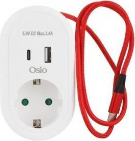 Osio OPS-3001 Μονόπριζο Ασφαλείας με USB Λευκό