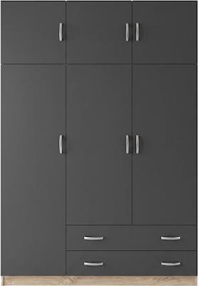 Pakketo Alvia Τρίφυλλη Ντουλάπα με Πατάρι Ανθρακί 150x51x240cm 200-002083