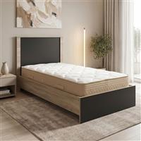 Pakketo Athos Sleepy Κρεβάτι Μονό Ξύλινο Ανθρακί με Τάβλες & Στρώμα 90x190cm 200-001831
