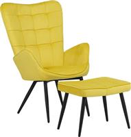 Pakketo Dorita Πολυθρόνα με Υποπόδιο Βελούδινη Κίτρινο-Μαύρο 68.5x76x103cm 029-000219