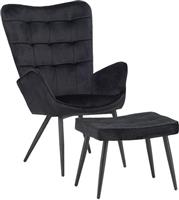 Pakketo Dorita Πολυθρόνα με Υποπόδιο Βελούδινη Μαύρο 68.5x76x103cm 029-000217