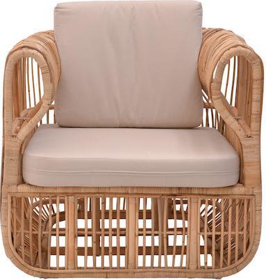Pakketo Fajole Πολυθρόνα Εξωτερικού Χώρου Rattan Φυσική-Μπεζ με Μαξιλάρι 83x92x82cm 344-000008