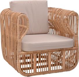 Pakketo Fajole Πολυθρόνα Εξωτερικού Χώρου Rattan Φυσική-Μπεζ με Μαξιλάρι 83x92x82cm 344-000008