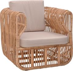 Pakketo Fajole Πολυθρόνα Εξωτερικού Χώρου Rattan Φυσική-Μπεζ με Μαξιλάρι 86x86x66cm 344-000008