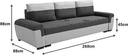 Pakketo Gaby Τριθέσιος Καναπές Κρεβάτι με Αποθηκευτικό Χώρο Μαύρο-Γκρι 260x88x88cm 074-000060