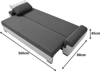 Pakketo Gaby Τριθέσιος Καναπές Κρεβάτι με Αποθηκευτικό Χώρο Μαύρο-Γκρι 260x88x88cm 074-000060