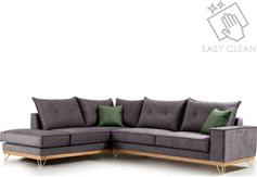 Pakketo Γωνιακός καναπές δεξιά γωνία Luxury II ύφασμα ανθρακί-κυπαρισσί 290x235x95cm
