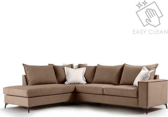 Pakketo Γωνιακός καναπές δεξιά γωνία Romantic ύφασμα mocha-cream 290x235x95cm