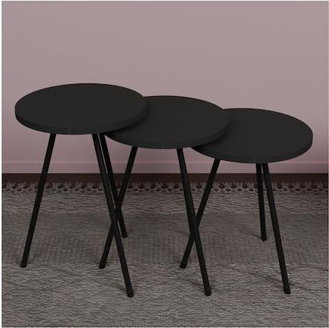 Pakketo Sebko Στρογγυλό Σετ Ζιγκόν Ξύλινο Ανθρακί-μαύρο 3τμχ Μ33.6xΠ33.6xΥ51cm 321-000041