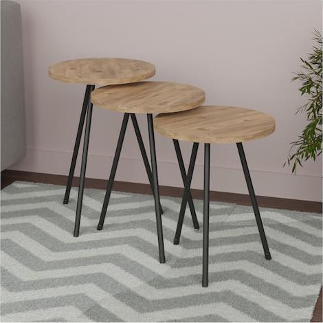 Pakketo Sebko Στρογγυλό Σετ Ζιγκόν Ξύλινο Μαύρο 3τμχ Μ33xΠ33xΥ51cm 321-000040