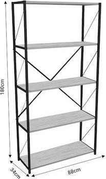 Pakketo Tikilmo Βιβλιοθήκη Oak-Μαύρο 88x34x180cm 321-000003