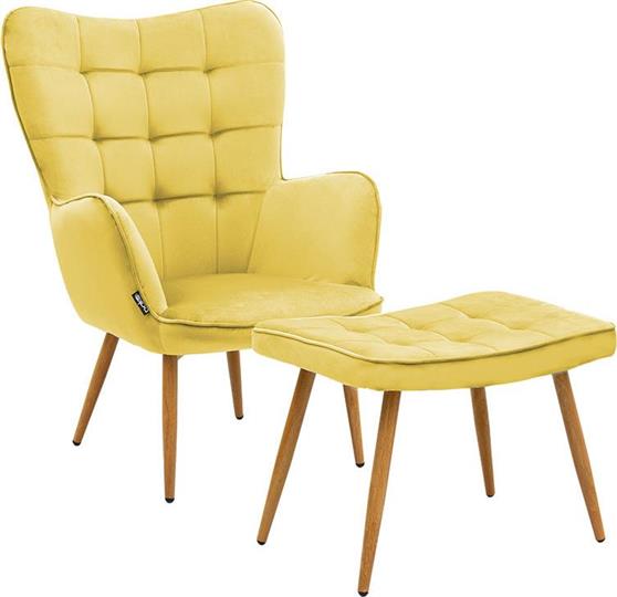 Pakoworld Maddison Πολυθρόνα με Υποπόδιο Βελούδινη Κίτρινο/Φυσικό 68x72x98cm 029-000158