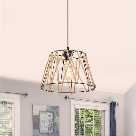 Pakoworld PWL-1160 Μοντέρνο Κρεμαστό Φωτιστικό Μονόφωτο με Σχοινί και Ντουί E27 Μπεζ
