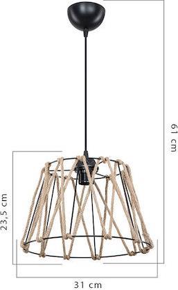 Pakoworld PWL-1160 Μοντέρνο Κρεμαστό Φωτιστικό Μονόφωτο με Σχοινί και Ντουί E27 Μπεζ