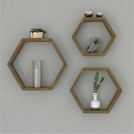 Pakoworld Ραφιέρα τοίχου Valis τριών τεμαχίων χρώμα καρυδί 40x9x35cm