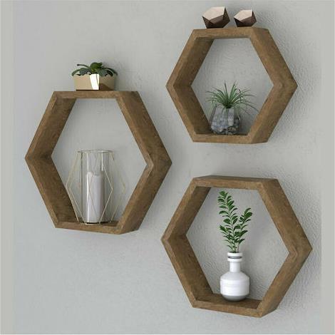 Pakoworld Ραφιέρα τοίχου Valis τριών τεμαχίων χρώμα καρυδί 40x9x35cm