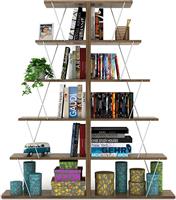 Pakoworld Βιβλιοθήκη mini Tars χρώμα καρυδί με λεπτομέρειες χρωμίου 130x22x146εκ