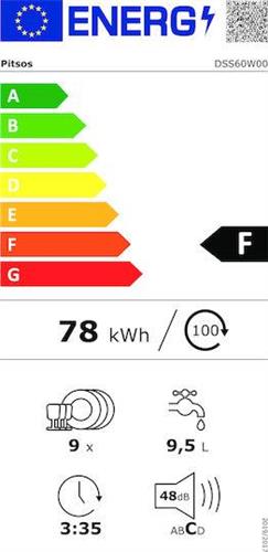 Pitsos DSS60W00 Ελεύθερο Πλυντήριο Πιάτων με Wi-Fi για 9 Σερβίτσια Π45cm Λευκό