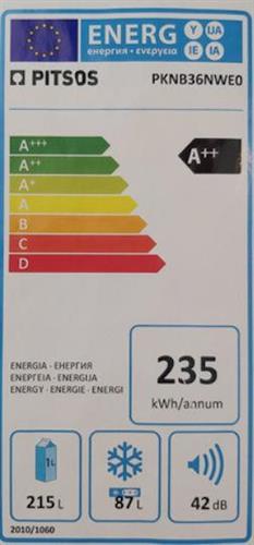 Pitsos PKNB36NWE0 Ψυγειοκαταψύκτης 305lt Total NoFrost Υ186xΠ60xΒ66cm Λευκός