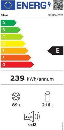 Pitsos PKNB36NWE0 Ψυγειοκαταψύκτης 305lt Total NoFrost Υ186xΠ60xΒ66cm Λευκός