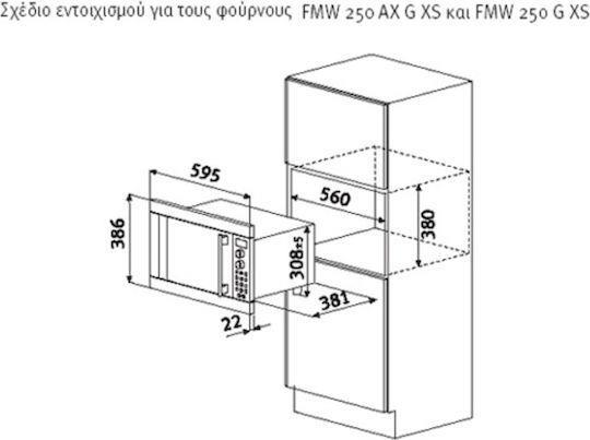 Pyramis 30 Εντοιχιζόμενος Φούρνος Μικροκυμάτων με Grill 23lt Π60xΒ39.5xΥ39cm Μαύρος