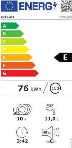Pyramis DWF 45FI Πλήρως Εντοιχιζόμενο Πλυντήριο Πιάτων για 10 Σερβίτσια Π45cm