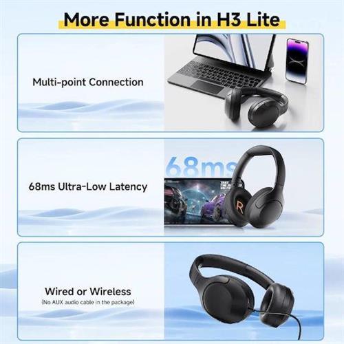 QCY H3 Lite ANC Ασύρματα Over Ear Ακουστικά με 60 ώρες Λειτουργίας Μαύρα 2.40.01.01.067
