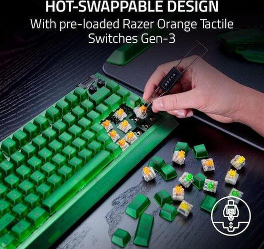 Razer BlackWidow V4 Gaming Μηχανικό Πληκτρολόγιο 75% με Orange διακόπτες και RGB φωτισμό Αγγλικό US Phantom Green Edition 1.28.80.11.151