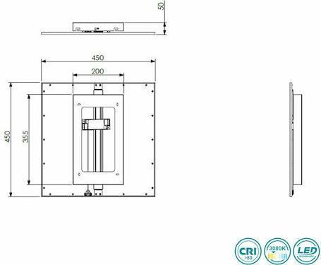 Reality Alpha Τετράγωνο Χωνευτό LED Panel Ισχύος 18W με Θερμό Λευκό Φως Μ45cm R62324532