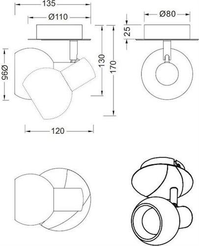 Reality Antibes Μονό Σποτ με Ντουί E14 Ασημί