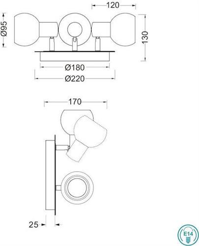 Reality Antibes Τριπλό Σποτ με Ντουί E14 Ασημί