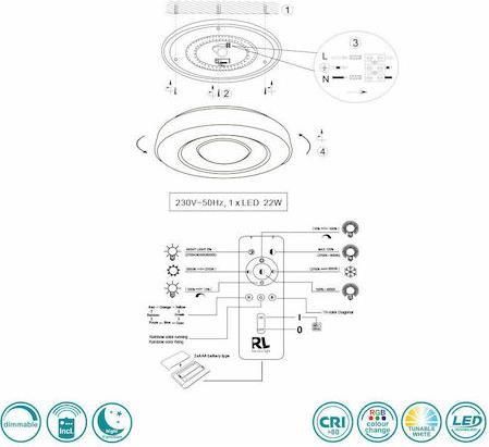 Reality Arco Μοντέρνα Πλαστική Πλαφονιέρα Οροφής με Ενσωματωμένο LED Μαύρη 49cm