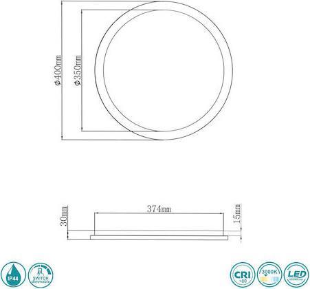 Reality Camillus Στρογγυλό Εξωτερικό LED Panel Ισχύος 24W με Θερμό Λευκό Φως Διαμέτρου 40cm R62922432