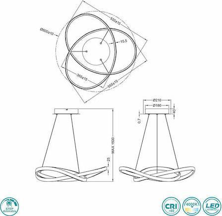 Reality Course Μοντέρνο Κρεμαστό Φωτιστικό με Ενσωματωμένο LED Λευκό