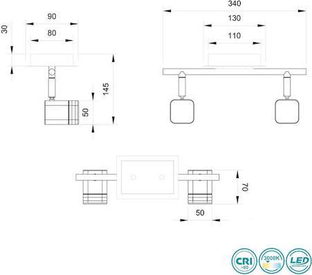 Reality Roubaix Διπλό Σποτ με Ενσωματωμένο LED και Θερμό Φως Ασημί