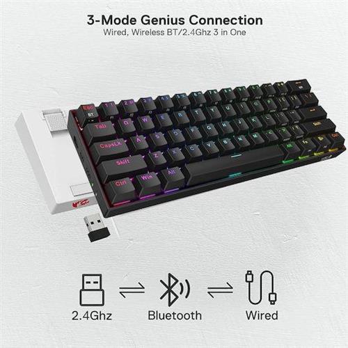 Redragon K530 Draconic Pro Ασύρματο Gaming Μηχανικό Πληκτρολόγιο 60% με Custom Brown διακόπτες και RGB φωτισμό International English 28.01.0084