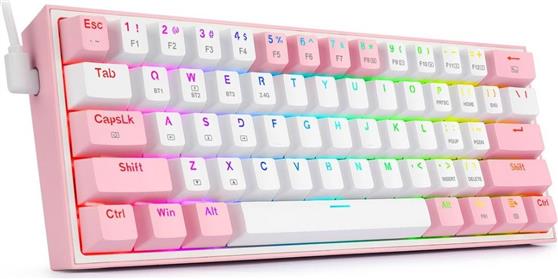 Redragon K616 Fizz Pro Gaming Μηχανικό Πληκτρολόγιο 60% με Custom Red διακόπτες και RGB φωτισμό Αγγλικό US Ροζ-Λευκό 28.01.0010