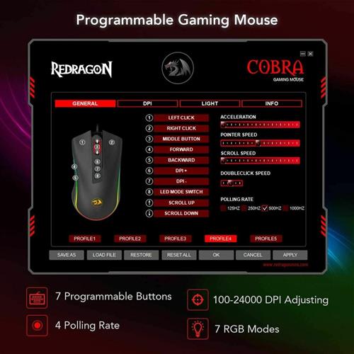 Redragon M711 Cobra RGB Gaming Ποντίκι Μαύρο 28.00.0005