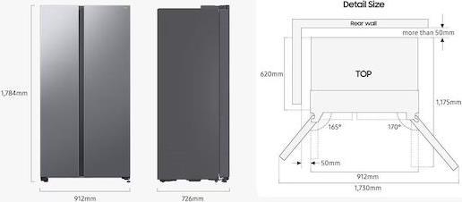 Samsung RS70F64KETEF Ψυγείο Ντουλάπα 640lt Total NoFrost Υ178.4xΠ91.2xΒ72.6cm Ανθρακί