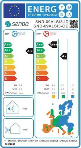 Sendo Aeolos SND-09ALSI-ID/SND-09ALSI-OD Κλιματιστικό Inverter 9000 BTU A++/A+++ με WiFi