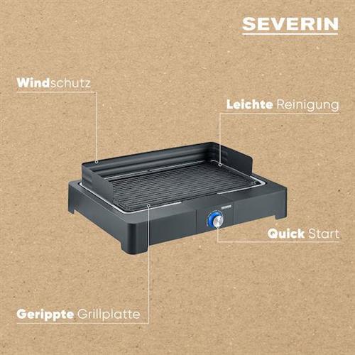 Severin Επιτραπέζια Ηλεκτρική Ψησταριά Σχάρας 2200W με Ρυθμιζόμενο Θερμοστάστη 44.5x26cm 8567